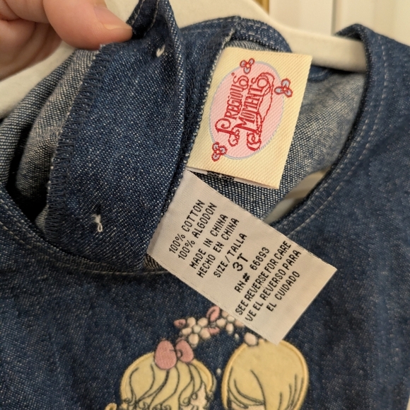 Vintage Embroidered Precious Moments Denim Dress - Picture 3 of 8